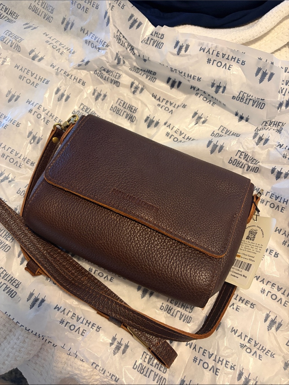 Portland Leather Brown Pebbled Leather Crossbody Bag